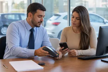 Profissional ajudando cliente a efetuar pagamento de débitos.