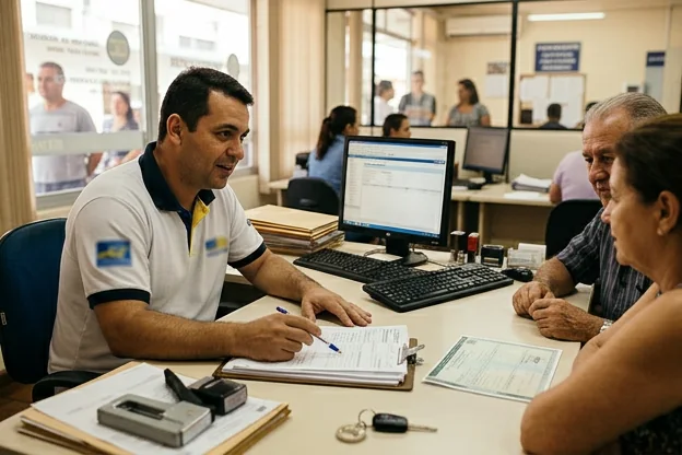 Profissional explicando sobre o emplacamento de veículos em Piracicaba.