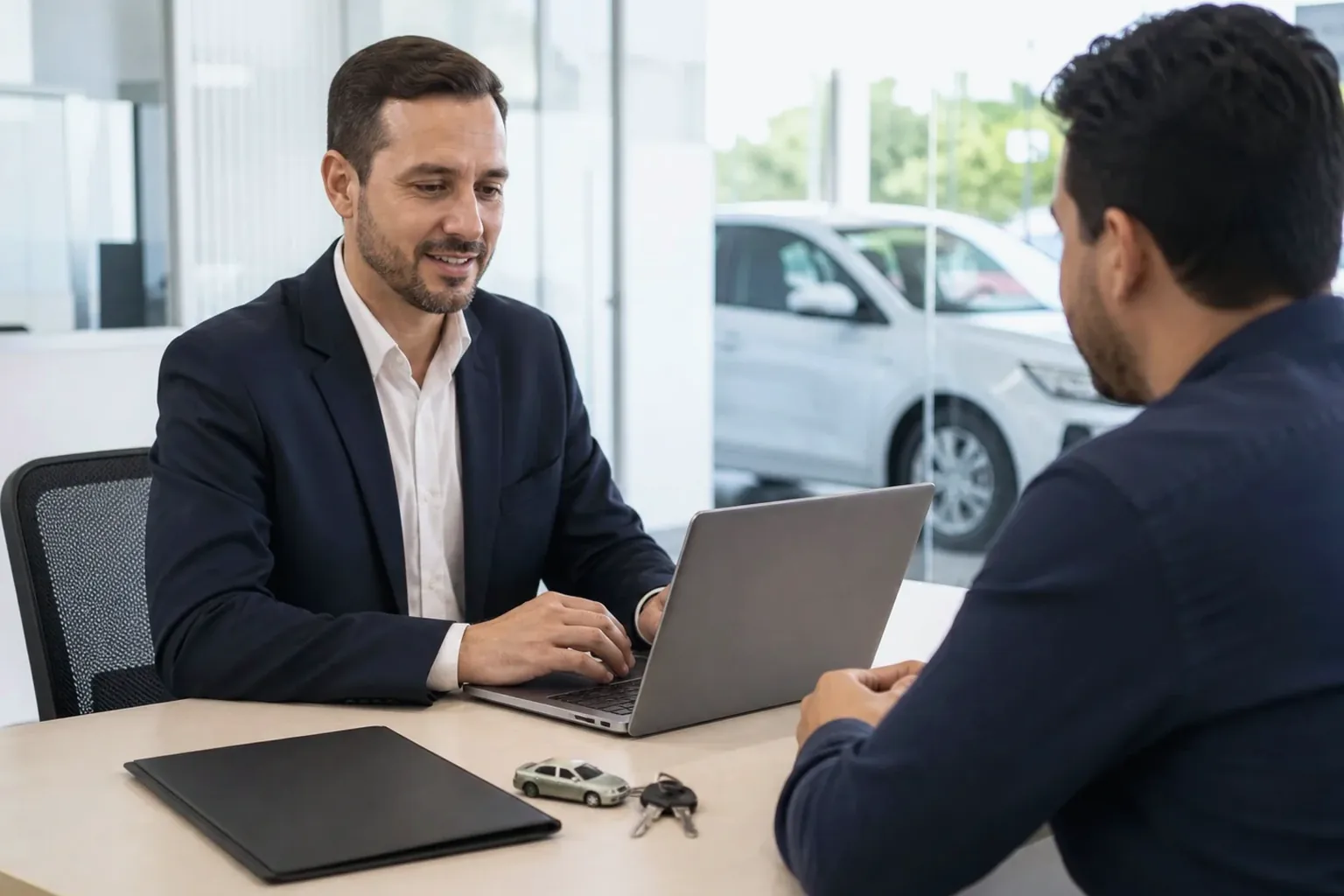 Profissional explicando sobre o licenciamento do veículo.